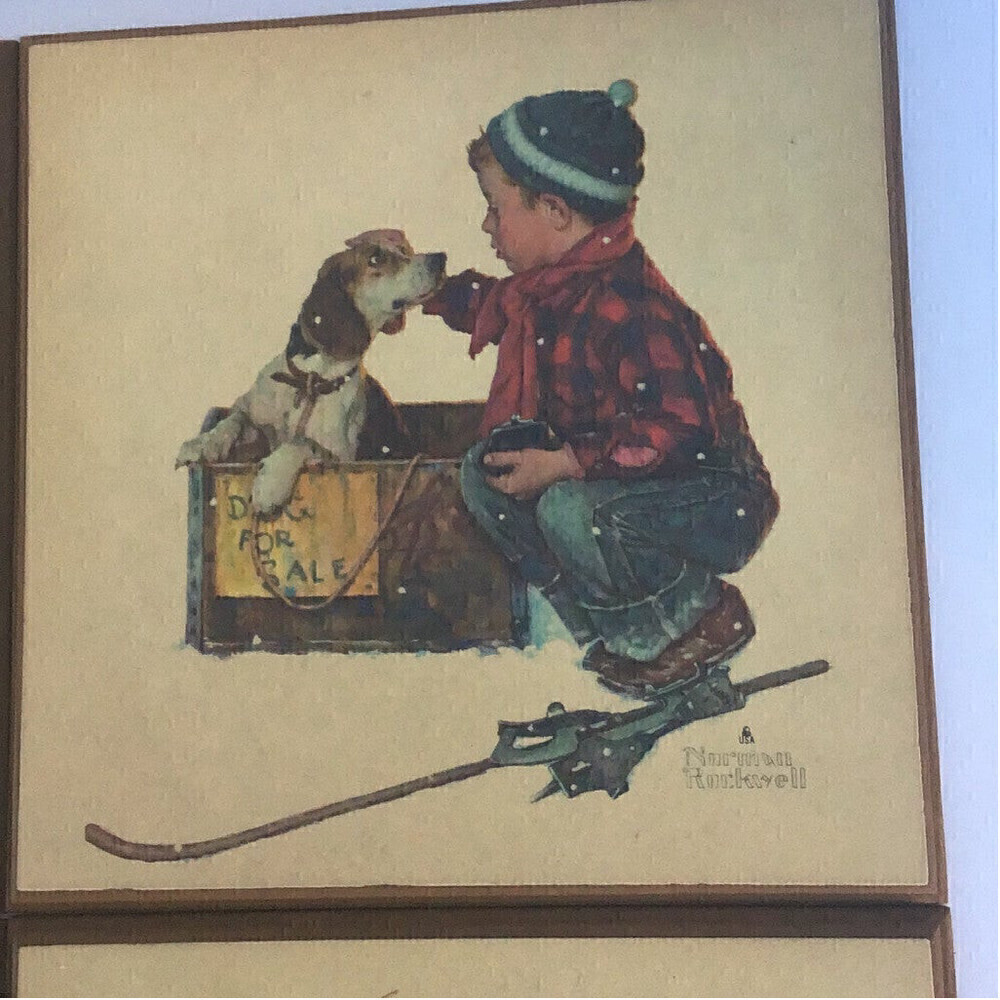 Norman Rockwell Vintage Boy and Dog wall Plaques -Set of 4 - Picture 3 of 7
